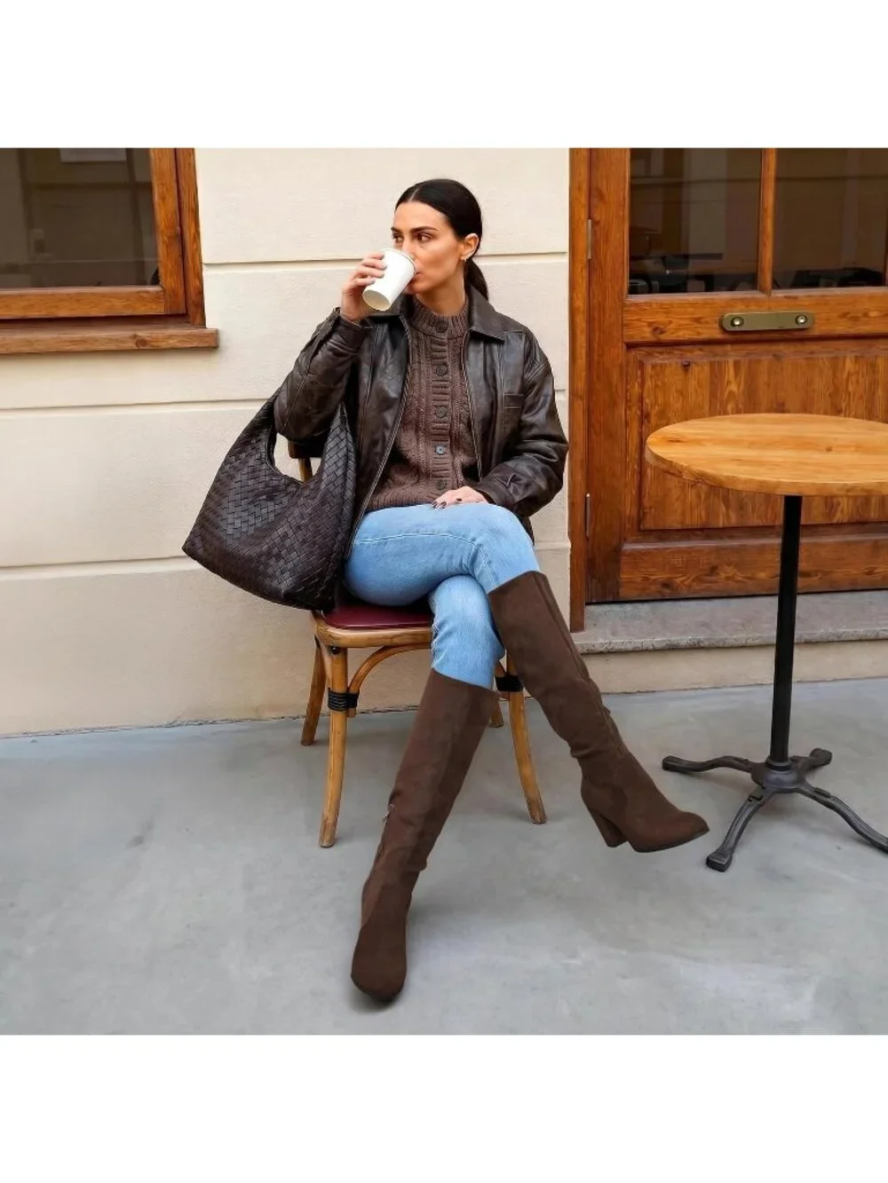 Women's Dark Brown Faux Fur Lined Square Toe Side Zipper Knee High Riding Boots